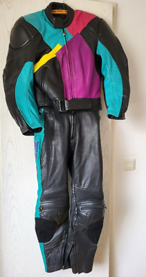 Motorradkombi Damen | Jacke M/Hose S |  Polo FLM | Farbe türkis/gelb/rosa/blau.