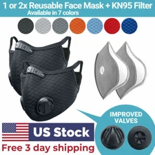 Cycling Face Mask with Activated Carbon Filter Valves Sports Reusable 1 & 2 Pack
