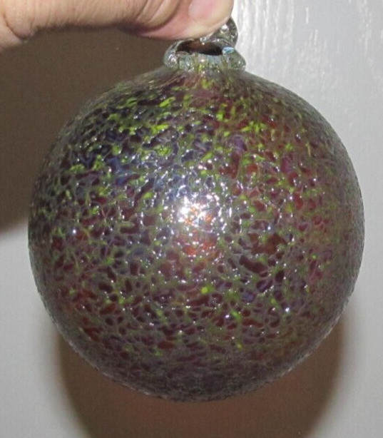 Artisan Hand Blown Swirl Iridescent Witches Ball Christmas Glass Ornament Orb