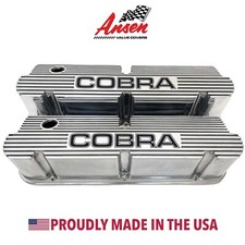 Ford Small Block Cobra Pentroof Polished Tall Valve Covers - Finned Ansen Usa