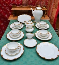 1900 Jugendstil Kaffeeservice Weimar Marga Reinweiß Goldrand 6 Pers.