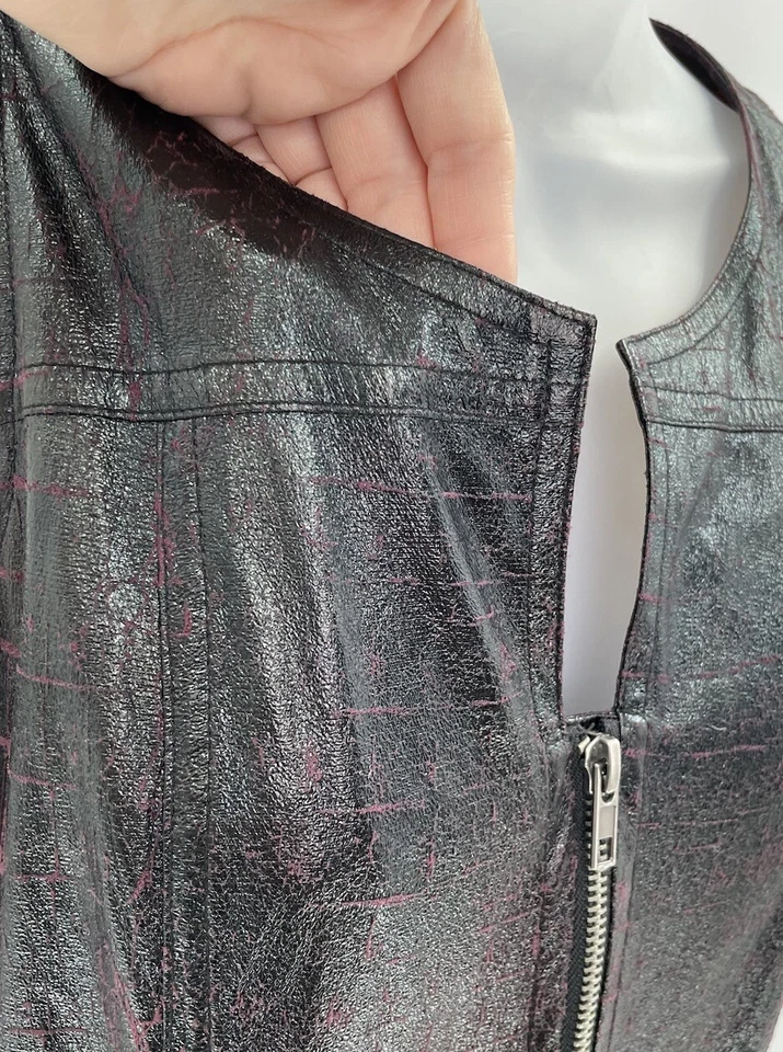 Sidecar Women’s Faux Thin Leather Goth Punk Witchy Exposed Zipper Dress Sz M - Image 4 of 4