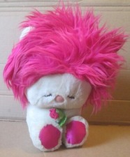 Vintage Plush FROU FROU Stuffed Doll white hot pink hair w flower 10" 1982 Dakin