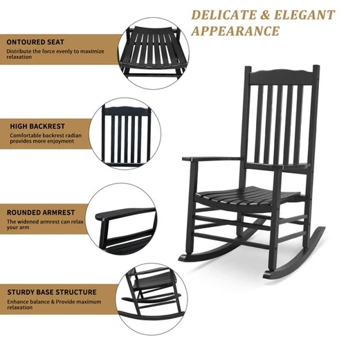 High Quality Square Wooden Rocking Chair Black 68.5*86*115CM - Picture 7 of 13