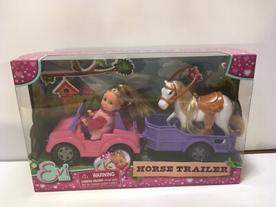Simba Toys Evi Love Horse Trailer 4 3/4'' Doll With Pink Jeep Car 
