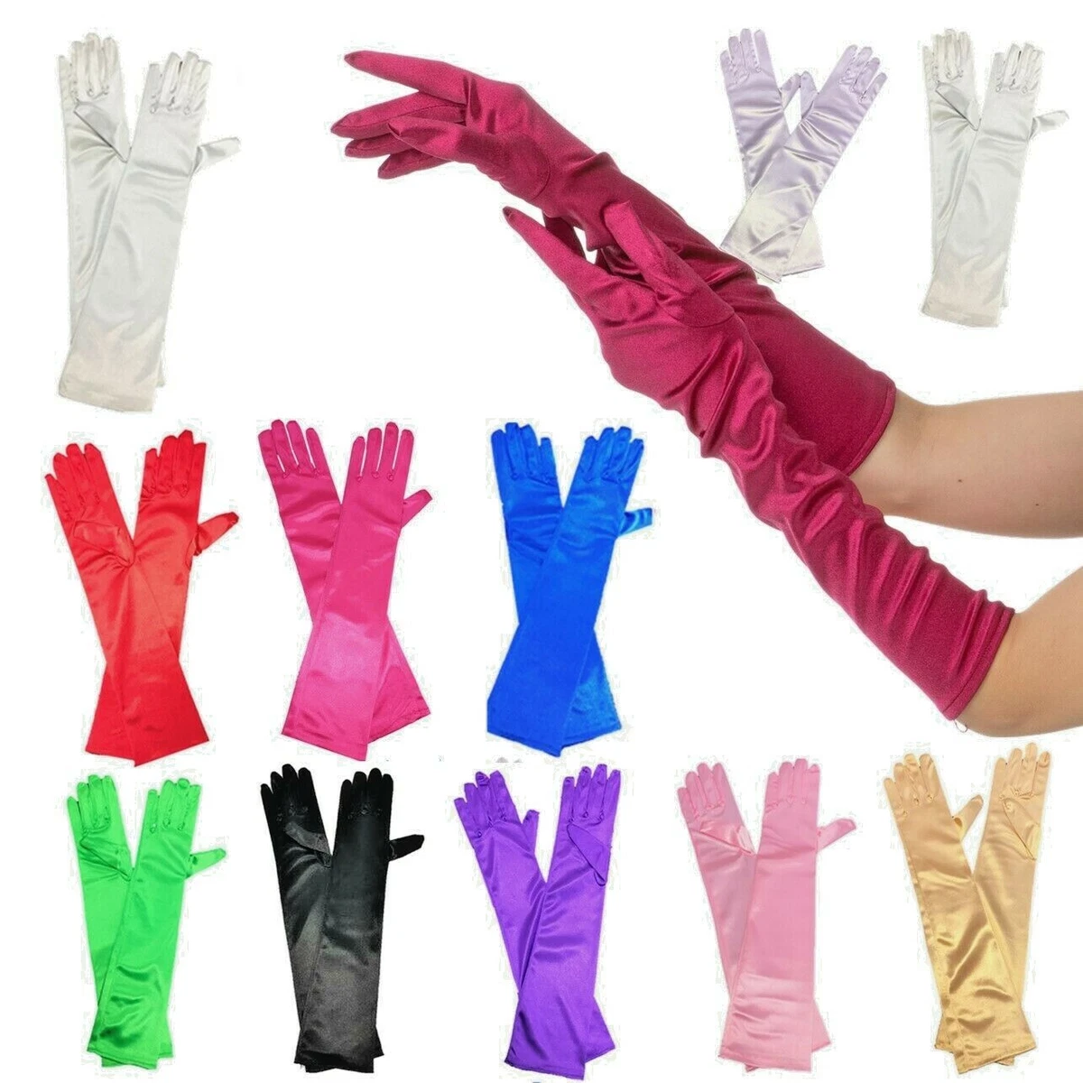 Acheter Gants longs en soie pour femmes, gants d'opéra en Satin pour  mariage, soirée nuptiale, bal de promo F