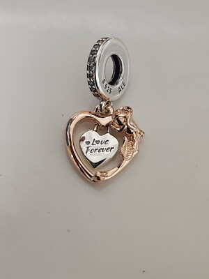 AUTHENTIC PANDORA HEART & ROSE FLOWER DANGLE CHARM #789290C01 | eBay