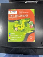 Printable Vinyl Sticker Paper for Inkjet Printer - Matte White - 100 Self-Adh...
