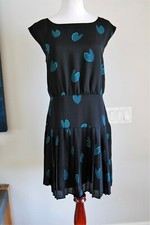 Ann Taylor LOFT Dress 4 Black & Teal Hearts Drop Waist Womens Career or Casual