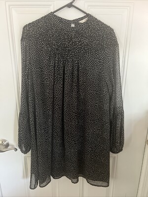 ZARA BASIC Career Shift Swing Dress L Oversized Black White Polka Dot Gorgeous
