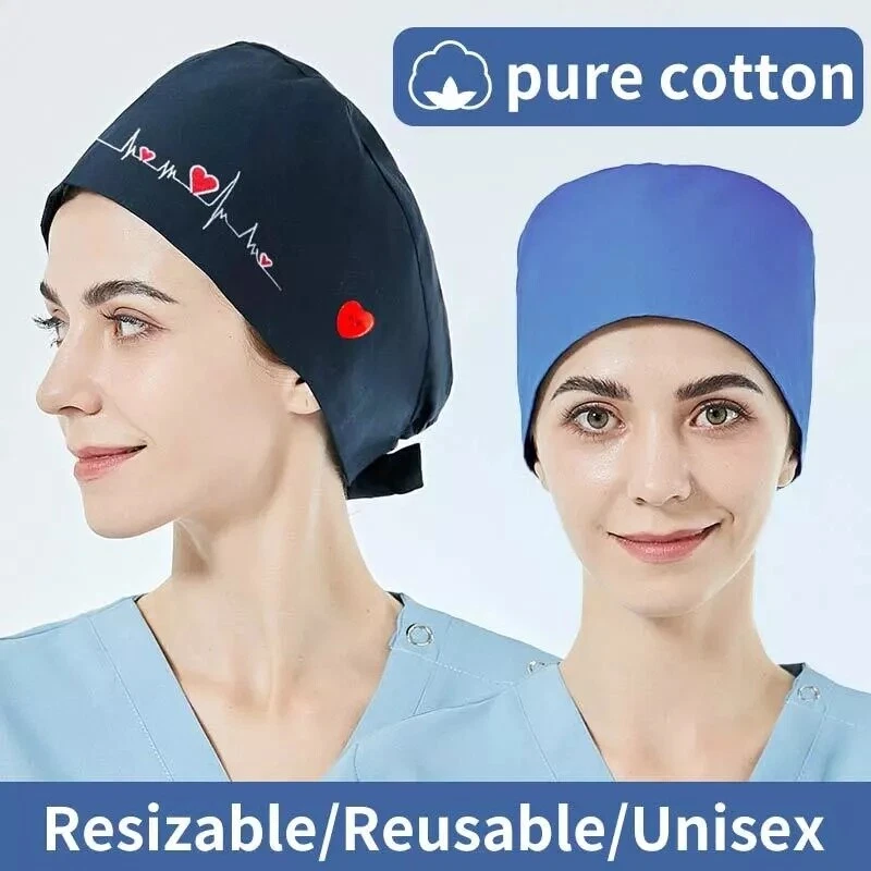 Unisex Surgical Scrub Cap Doctor Nurse Cotton Hemmed Hat Women Men Adjustable - Image 4 of 4