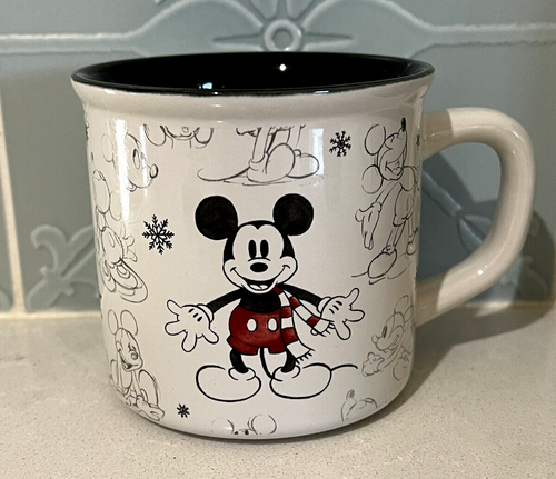 Large Ceramic Sketch Mickey Mouse Coffee Mug Winter - Pottery Barn Disney VGC