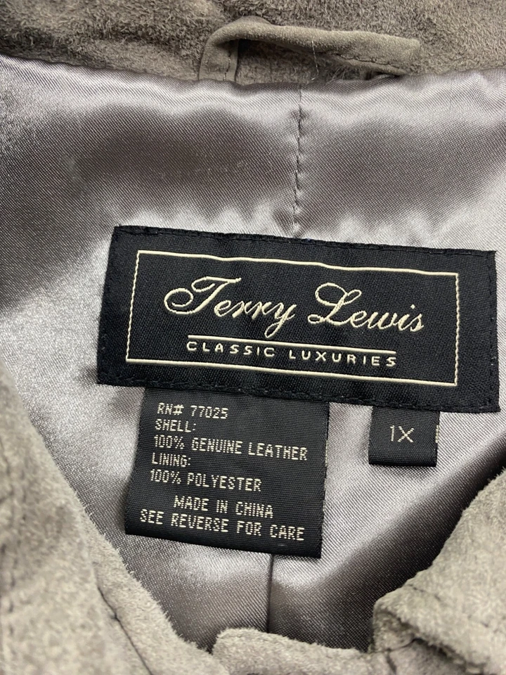 Chaqueta de cuero Terry Lewis para mujer 1X Plus gris gamuza forrada manga campana abrigo deportivo Foto 4 de 4