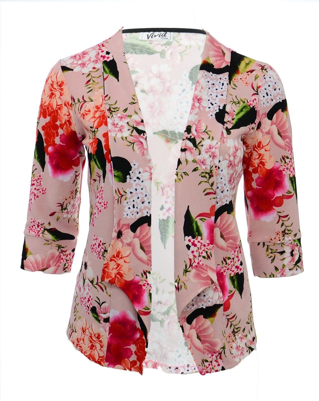 Womens Gorgeous Stretch New Pink Floral Print Blazer Light Jacket Size