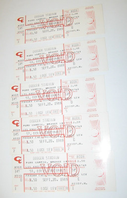 5-1969 Los Angeles Dodgers Full Tickets Sept.20 vs. St. Louis Cardinals VOID