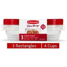 Rubbermaid TakeAlongs 4 Cup Rectangle Food Storage Containers 2 Pack of 3 Red