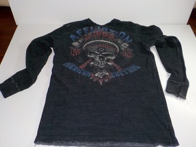 Affliction Reversible Chief Tribal Indian Skull Shirt Live Fast Size