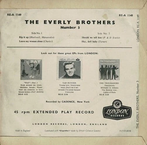 THE EVERLY BROTHERS The Everly Brothers No. 3 EP Vinyl Record 7 Inch London 1960 - Image 4 of 4