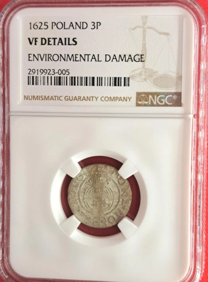 Polonia 3 Polker 1625 - NGC VF Detalles - Segismundo III Vasa - Bi- histórico (10-7) Foto 2 de 2