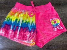 Justice Girls Sz 6/7 Rainbow Plush Fleece Initial R Sleep Shorts