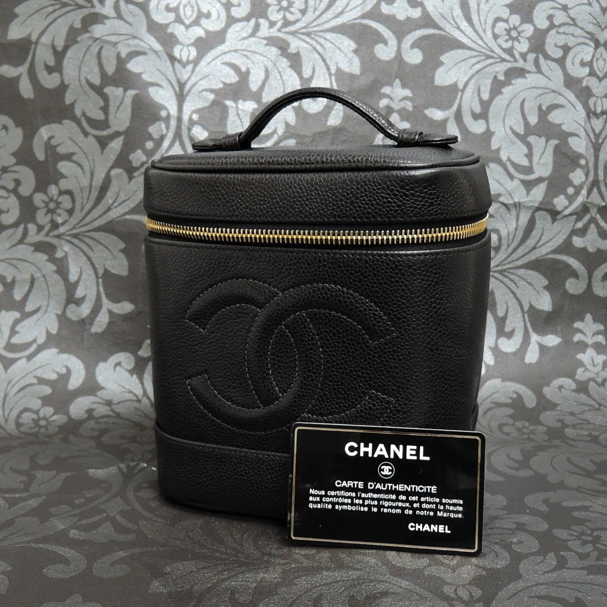 Chanel Black Caviar Leather Vanity Cosmetic Bag Chanel