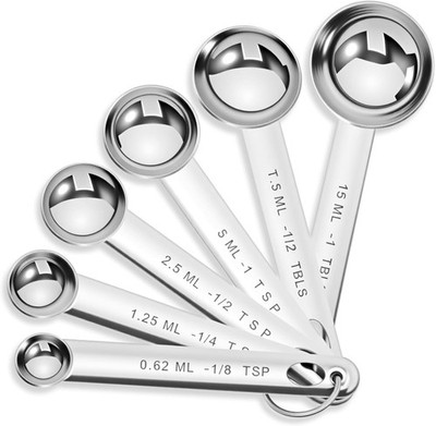 6 Stück Edelstahl Messlöffel Set, enthält 1/8, 1/4, 1/2, 1 TSP, 1/2 T