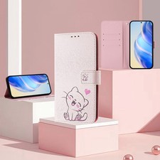 For Various Phone Hot Lovely Cat Card Wallet Case Bag Flip Stand Magnetic Cover