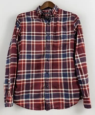 Banana Republic Luxe Flannel Shirt Maroon Plaid Men's Size M Slim Fit Grunge