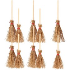 10 Pcs Small Beech Wood Brooms Miniature Doll House Tiny Witch Brooms Props