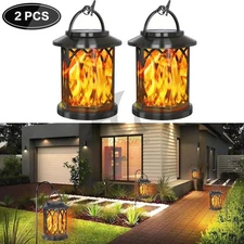 Hanging Solar Lights Lantern Outdoor Flickering Flames Solar Outdoor 2 Pack