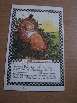 Hush A Bye Baby Vintage Postcard Signed Flora White 1943 Crib - image 1 of 2