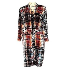 Attention Womens Multi Color Houndstooth Plaid Shirt Dress Tie Waist Size Medium