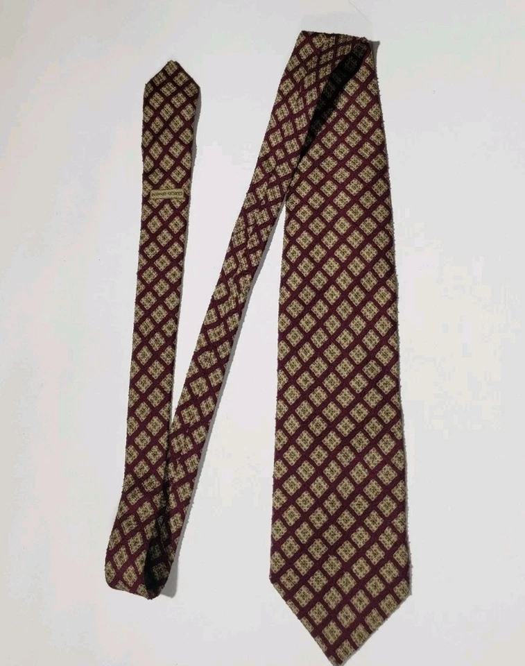 Corbata De Colección Giorgio Armani 56.5" Roja Beige Crema Gruesa Texturizada Geométrica Seda Italia Foto 3 de 4