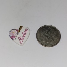 Darlene Heart Shaped Kiln Fired Porcelain Metal Bail Pendant  Flower graphic