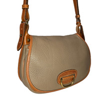 Vintage Dooney  Bourke Large Taupe AWL Pebbled Leather Horseshoe Crossbody Bag