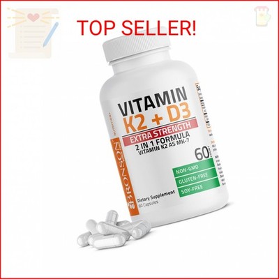 Bronson Vitamin K2 (MK7) with D3 Extra Strength Supplement Bone Health Non-GMO F
