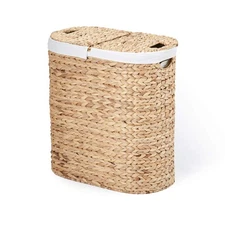 Seville Classics Premium Natural Handwoven Portable Laundry Bin Basket with C...