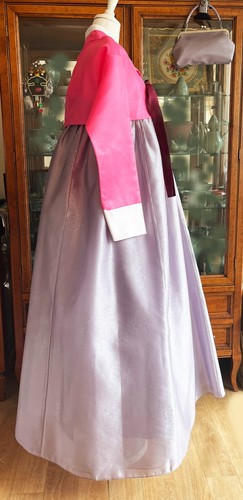 Ensemble robe traditionnelle coréenne Hanbok - haut violet et jupe grise / jupon et sac - Photo 12/24