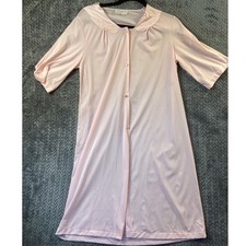 Vassarette Vintage Pink Button Front Nightgown Robe Embroidered Collar Small USA