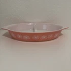 Vintage Pyrex PINK Daisy 1.5 Qt Oval Divided Casserole Dish NO LID