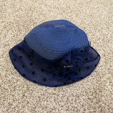 Women  s Polka dots Organza Fascinator Sun Hat Navy Blue