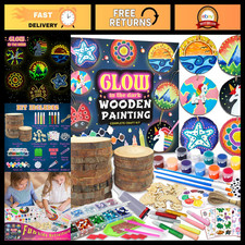 Kids Wooden Painting Kit - Glow in the Dark Art Set for Ages 5-12 - Creative Cra