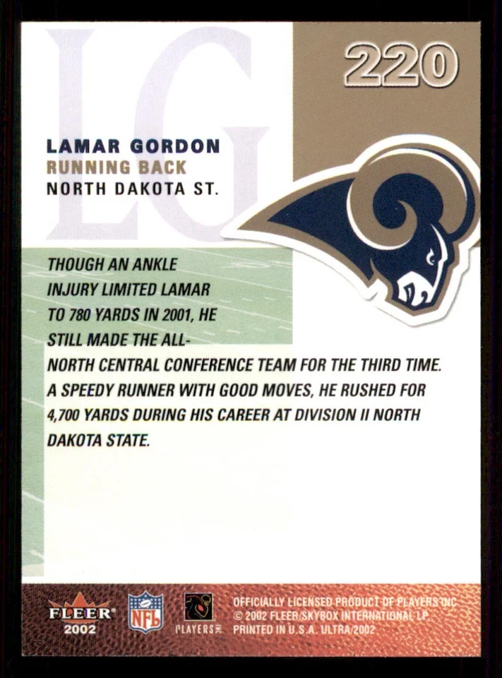 2002 Ultra #220 Lamar Gordon RC - Image 2 of 2