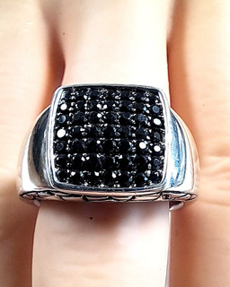 MENS EFFY STERLING SILVER & BLACK SPINEL RING (sz 10) 11.05gr