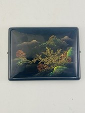 Vintage Black Lacquered Hand Painted Asian Cigarette / Card Case