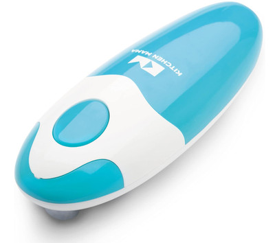 Abrelatas Automático a Pilas, Manos Libres y Corte Suave, Azul Cielo. Nuevo