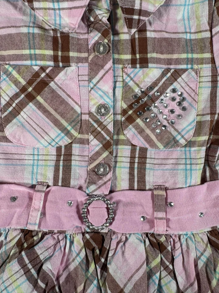 Little Lass Dress 4T Prairie Ruffled Tiered Rhinestones Plaid Pastels Cowgirl - Image 2 of 4