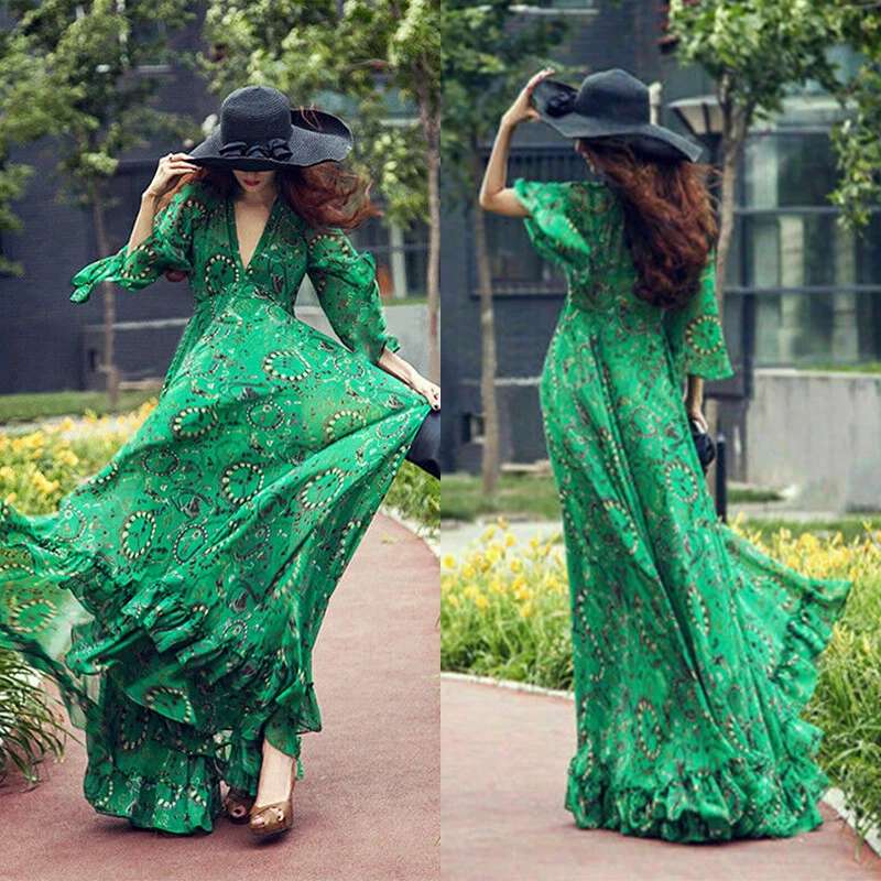 Sexy Women Summer Boho Long Maxi Evening Party Dress Beach Dresses Chiffon  Dress on Luulla