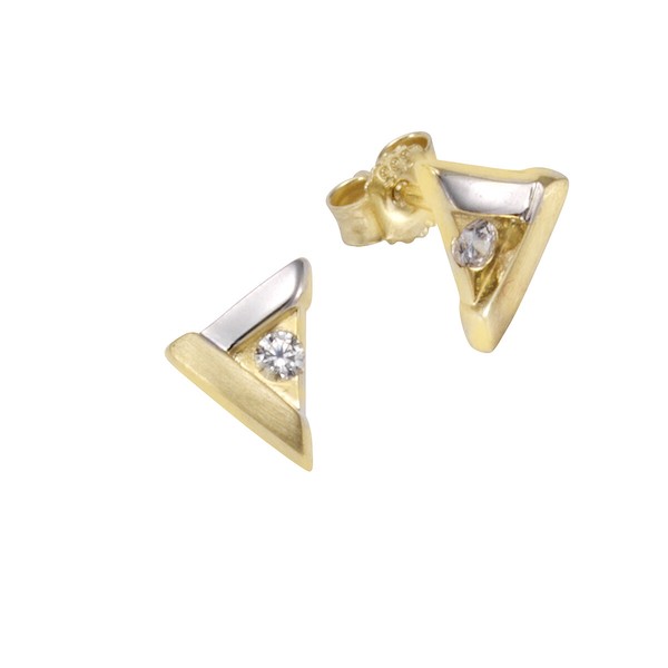 F Ohrstecker 333/- Gold Zirkonia Weiß 0,9Cm Damen Bicolor Neu-image