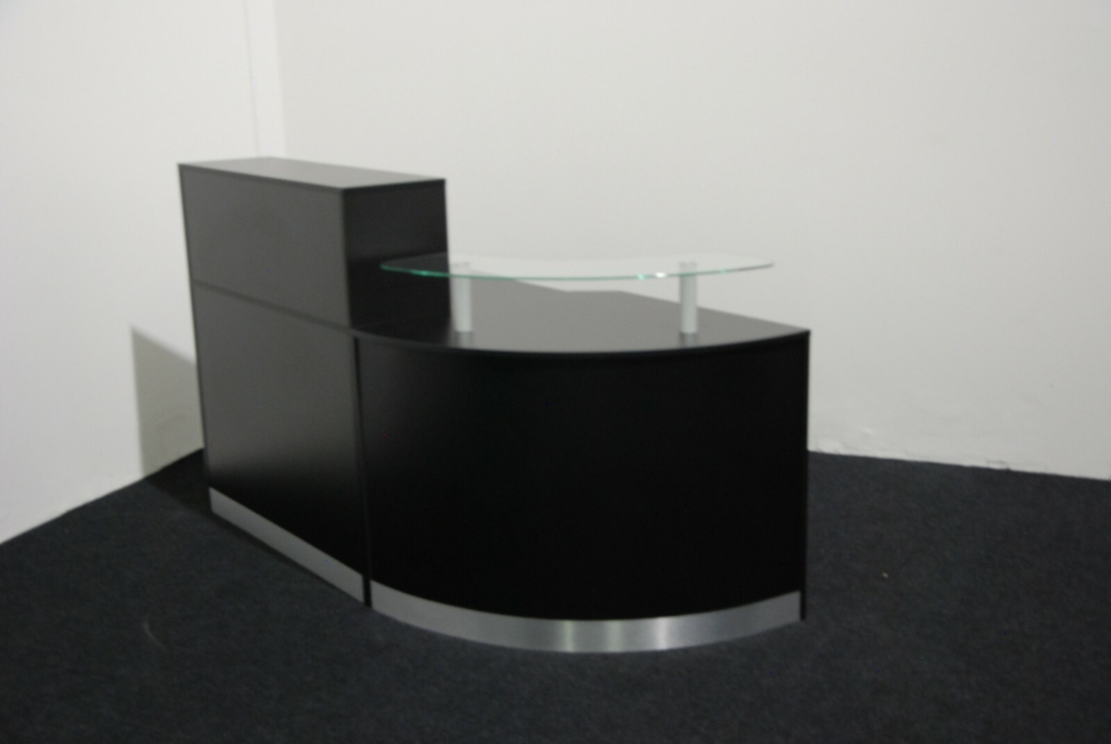RECEPTION DESK COUNTER STAND CURVED OFFICE DESK GLASS SHELF ON